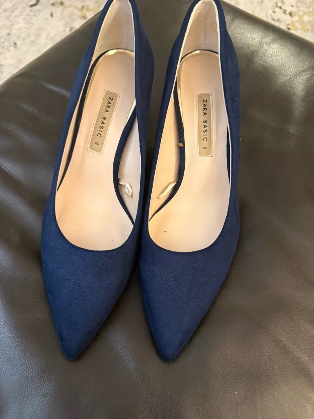 Zara Navy Suede Pointed Toe Pumps